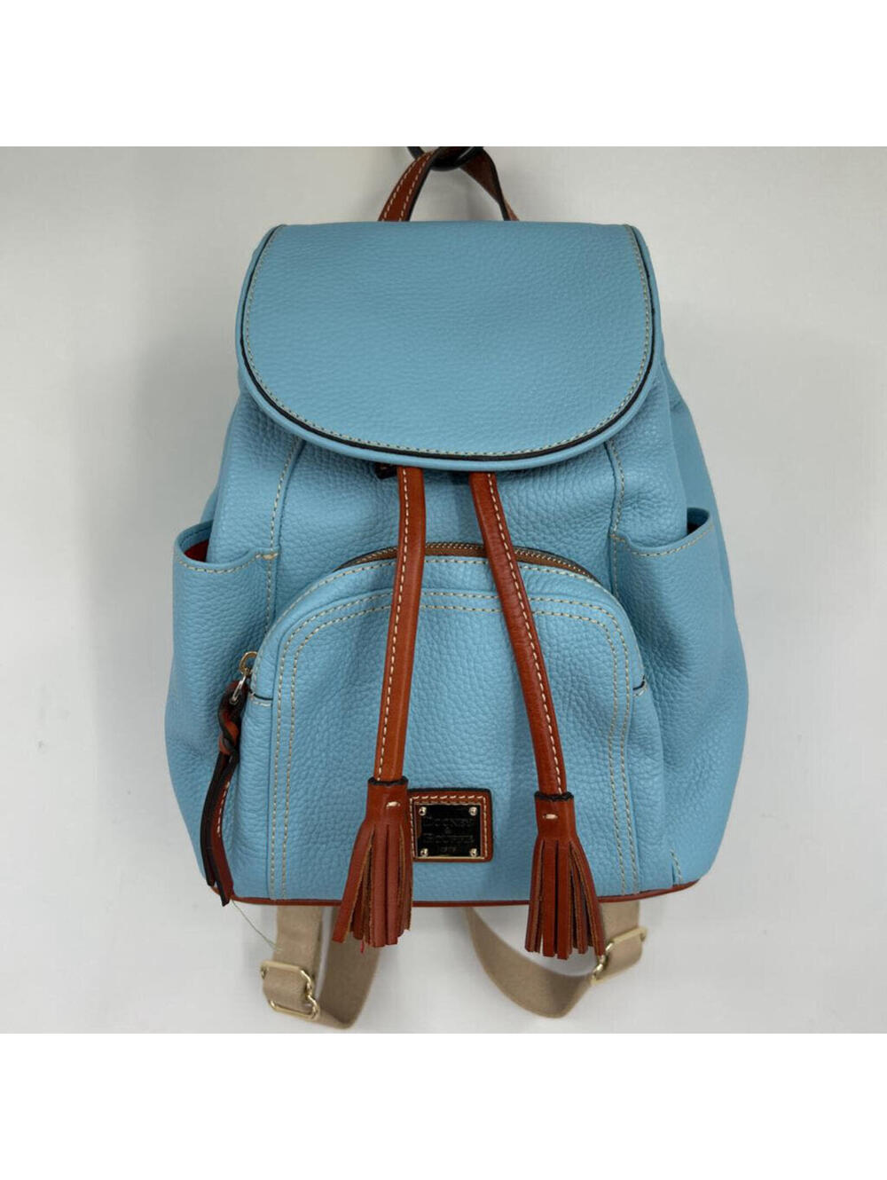 Women's Dooney & Bourke Leather Backpack Light Blue Brown Trim